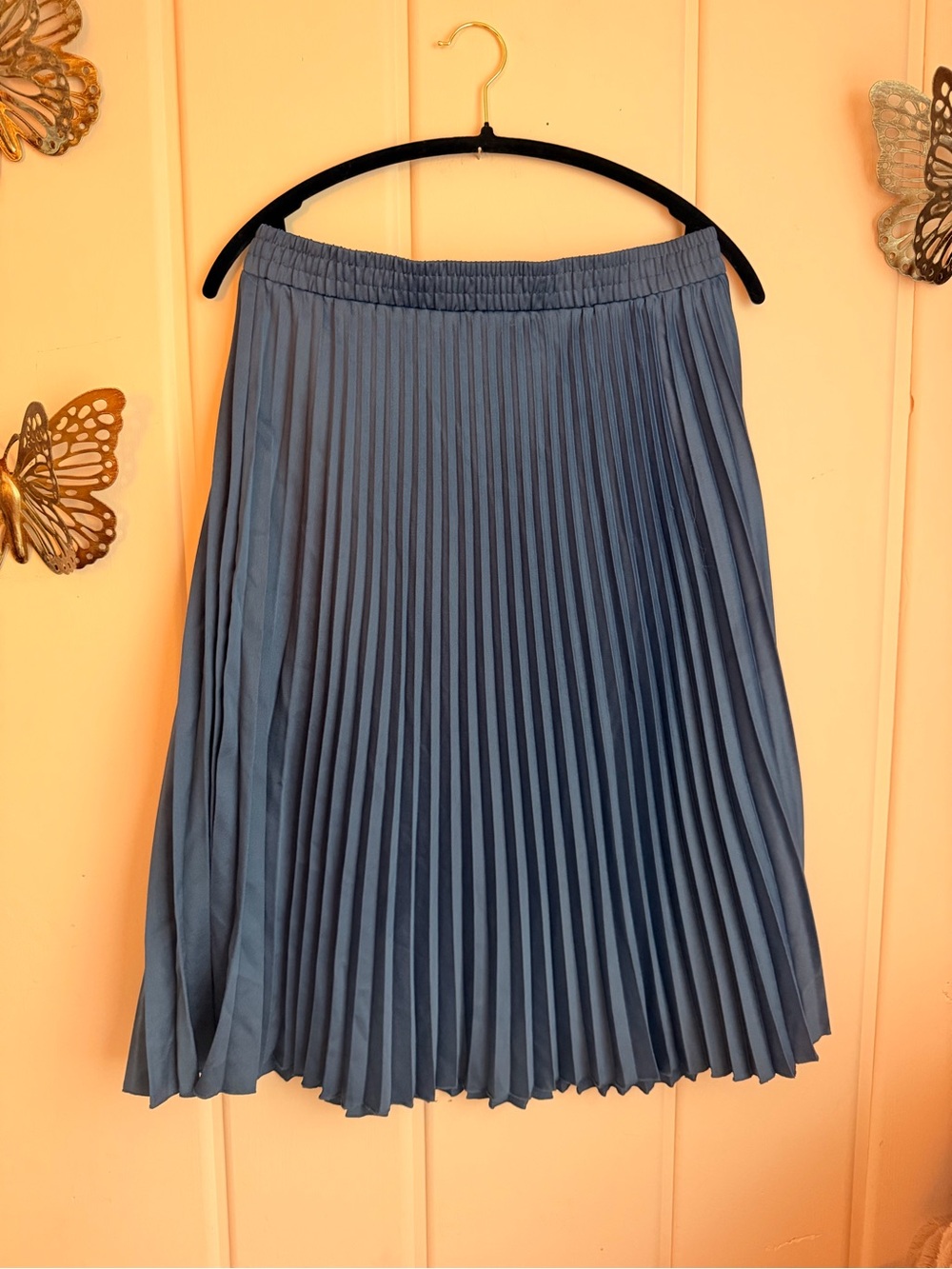 H&M Pleated Skater Flat Satin Skirt - Steel Blue sz8